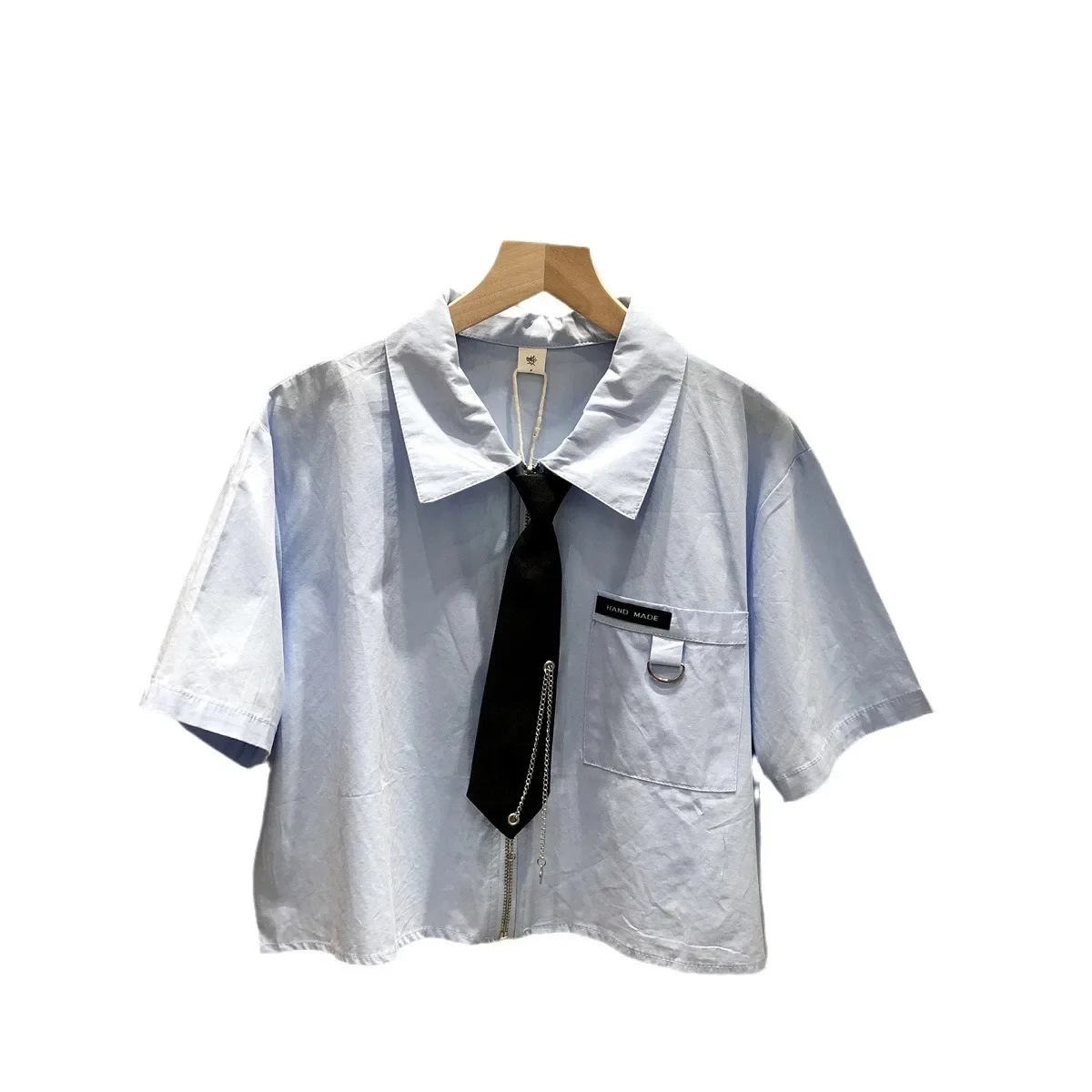 Женская летняя новая стильная укороченная рубашка в консервативном стиле топ с