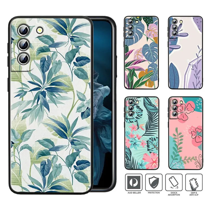

Vintage Flower Leaves For Samsung Galaxy S22 S21 S20 Ultra Plus Pro S10 S9 S8 S7 4G 5G Soft TPU Black Phone Case Cover Shell