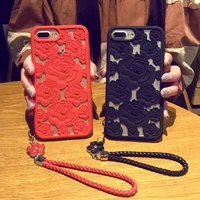 hollow lanyard roses phone case for iphone 13 12 11 pro x xs xr max shell pretty soft protection bead
