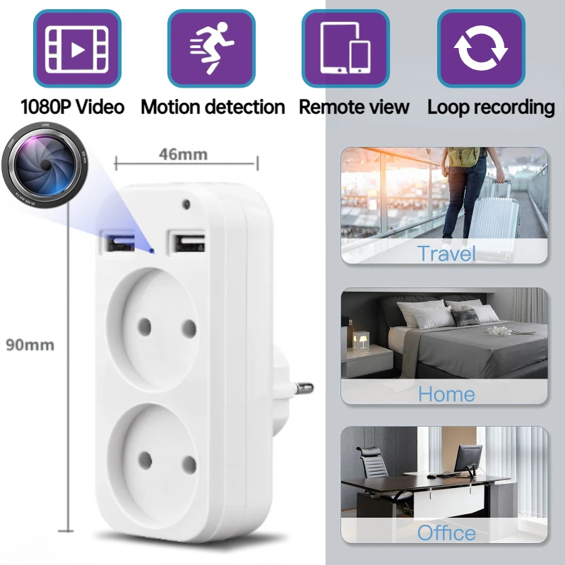 

Мини-камера 1080P HD WiFi с евровилкой и USB-портом