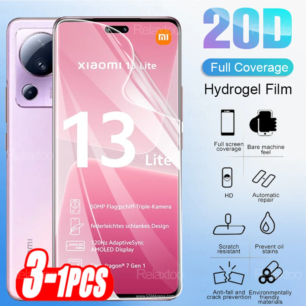 

3-1pcs 20D Hydrogel Film For Xiaomi 13 Lite 5G Screen Protector Not Glass Xaomi Mi 13Lite Mi13Lite Xiaomi13Lite 6.55'' 2210129SG