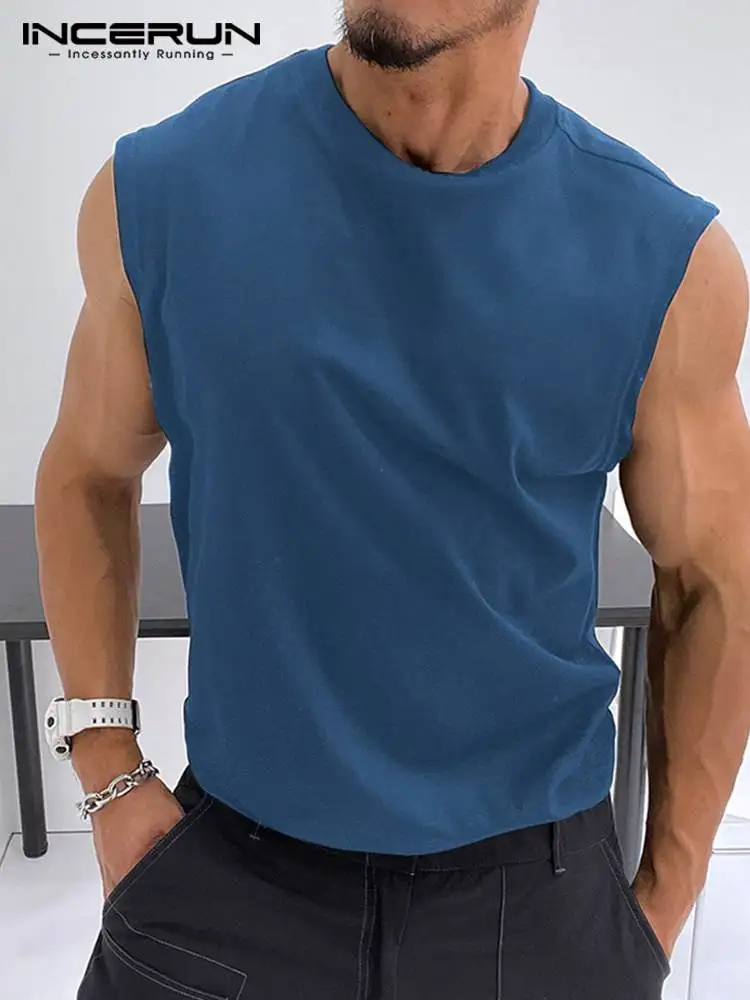 

INCERUN Solid Color Men Tank Tops O-neck Sleeveless Streetwear Summer Loose Casual Vests 2022 Workout Leisure Men Clothing S-3XL