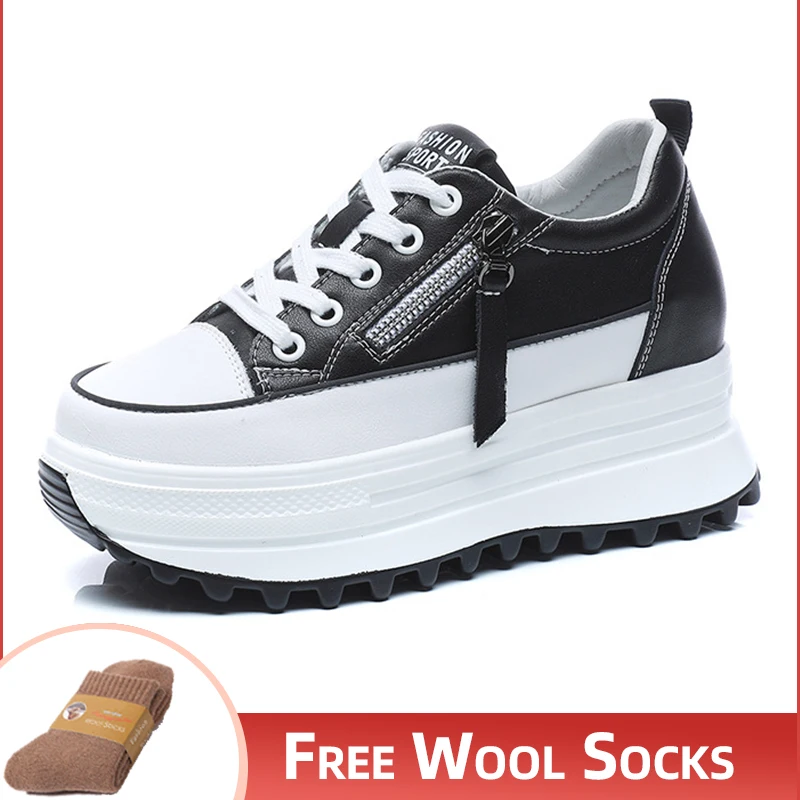 

Height Increasing Shoes 7cm Genuine Leather Women Casual Shoes Platform Wedge Female Women Fashion Sneakers Chunky