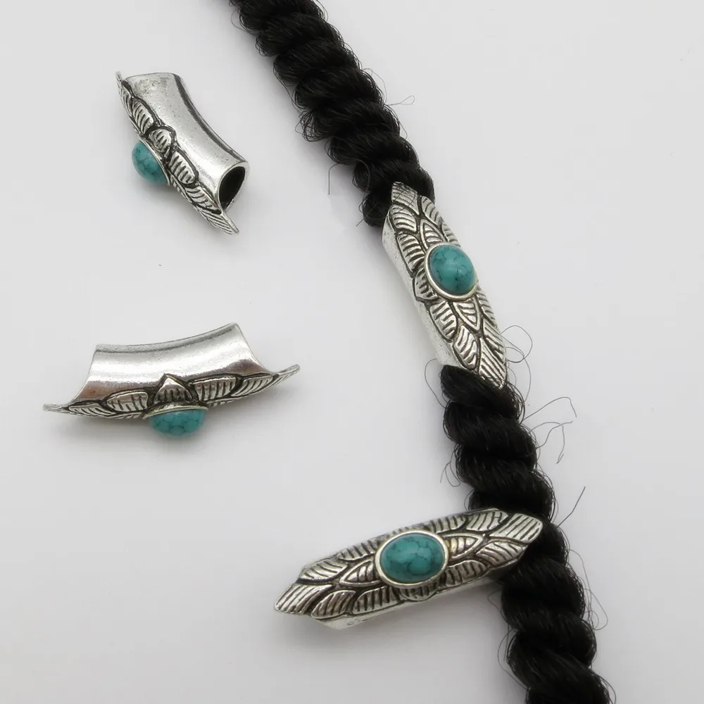 

4Pcs/Pack Antique Silver Green ornament hair braid dread dreadlock beads tube rings approx 8.5mm hole for Hair accessories