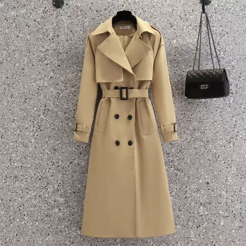 

2023 Autumn Winter New Korean Long Trench Coat Women's Overcoat Fashion Loose Belt Double-Breasted Leisure Blazer Coat Outwear
