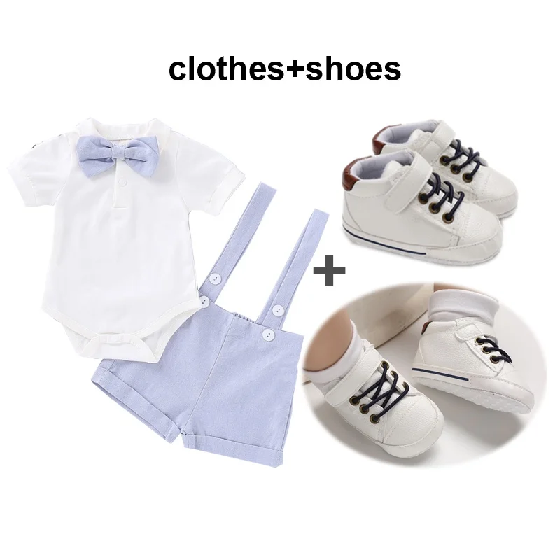 Fashion Clothing Baby Boy Clothes Gentleman  Romper Suit Set with Shoes Cute Suspender Pants  Birthday Cake Smash Outfit