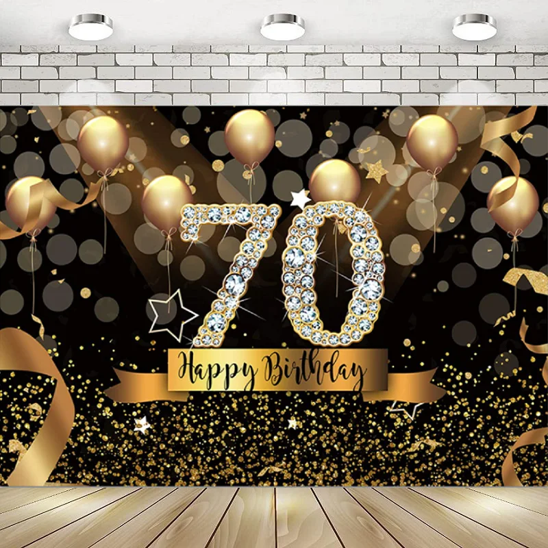 

Фон для фотосъемки с изображением золота 70-го дня рождения, черный Фотофон с блестящими бриллиантами, украшение, баннер, Постер Вечерние