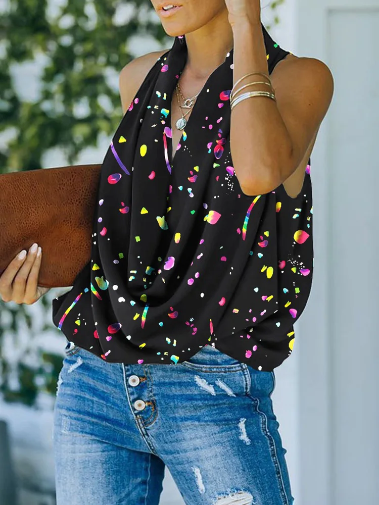 

Женский топ без рукавов с воротником-хомутом