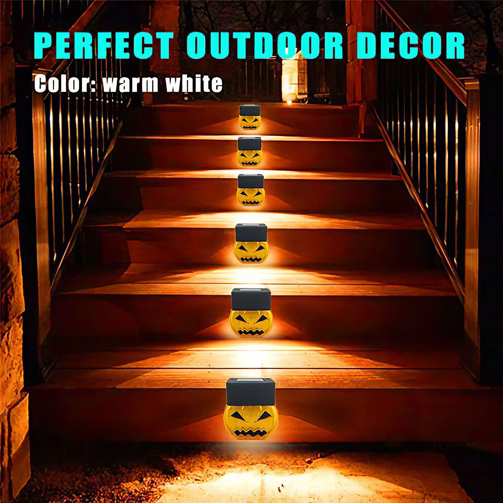 

8pcs Halloween LED Pumpkin Lights IP65 Waterproof Outdoor Lanterns Solar Step Lamp For Party Fence Yard Wall Decoration Lamps