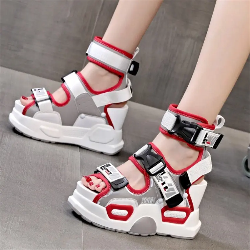 

Gladiator Sandals Women's Leather Strappy Buckle Platform Wedge High Heels Increasing Heigh Summer Boots Punk Goth
