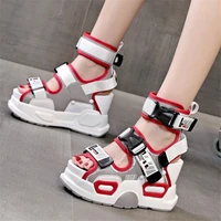gladiator sandals womens leather strappy buckle platform wedge high heels increasing heigh summer boots punk goth