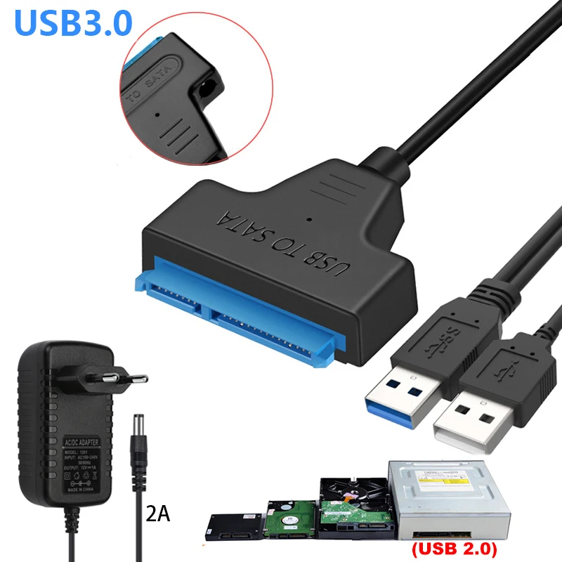 

Sata USB 3.0 Cable With Power Supply Adapter 2.5 3.5 Inch Hard Drive Disk External Connector SSD HDD 22Pin adaptador sata a usb
