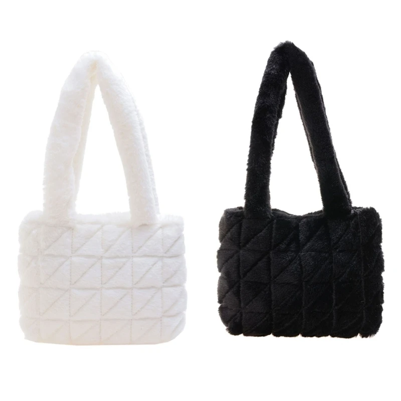 

28GD женская сумка через плечо с рисунком в клетку, пушистая сумка для подмышек, сумка с ручкой сверху