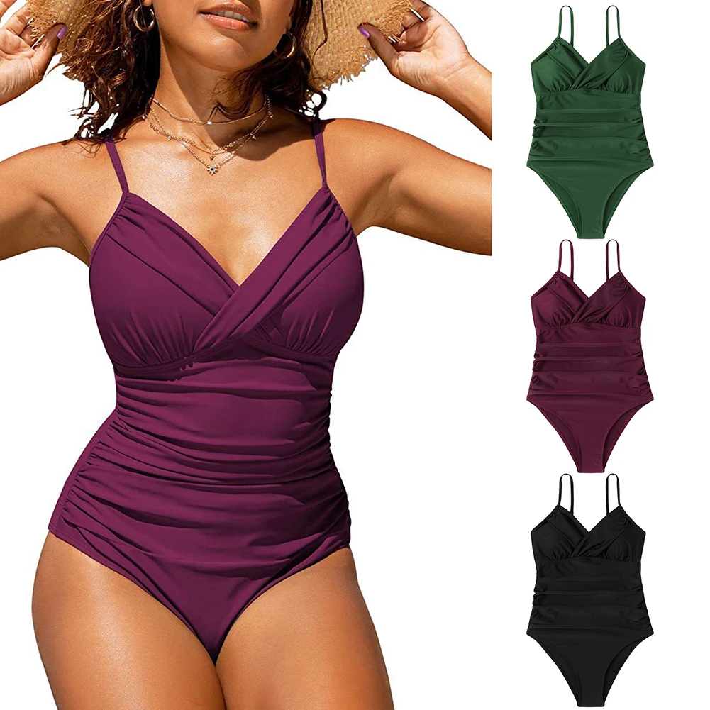 

Женский купальный костюм на подтяжках, летний купальный костюм с перекрестными складками, сексуальный купальник с открытой спиной, вечерни...