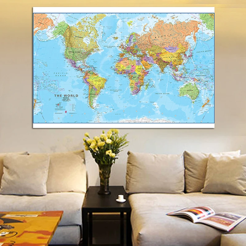 150*100cm The World Map Detailed Poster Non-woven Canvas Painting Wall Art Decor Living Room Home Decoration School Supplies