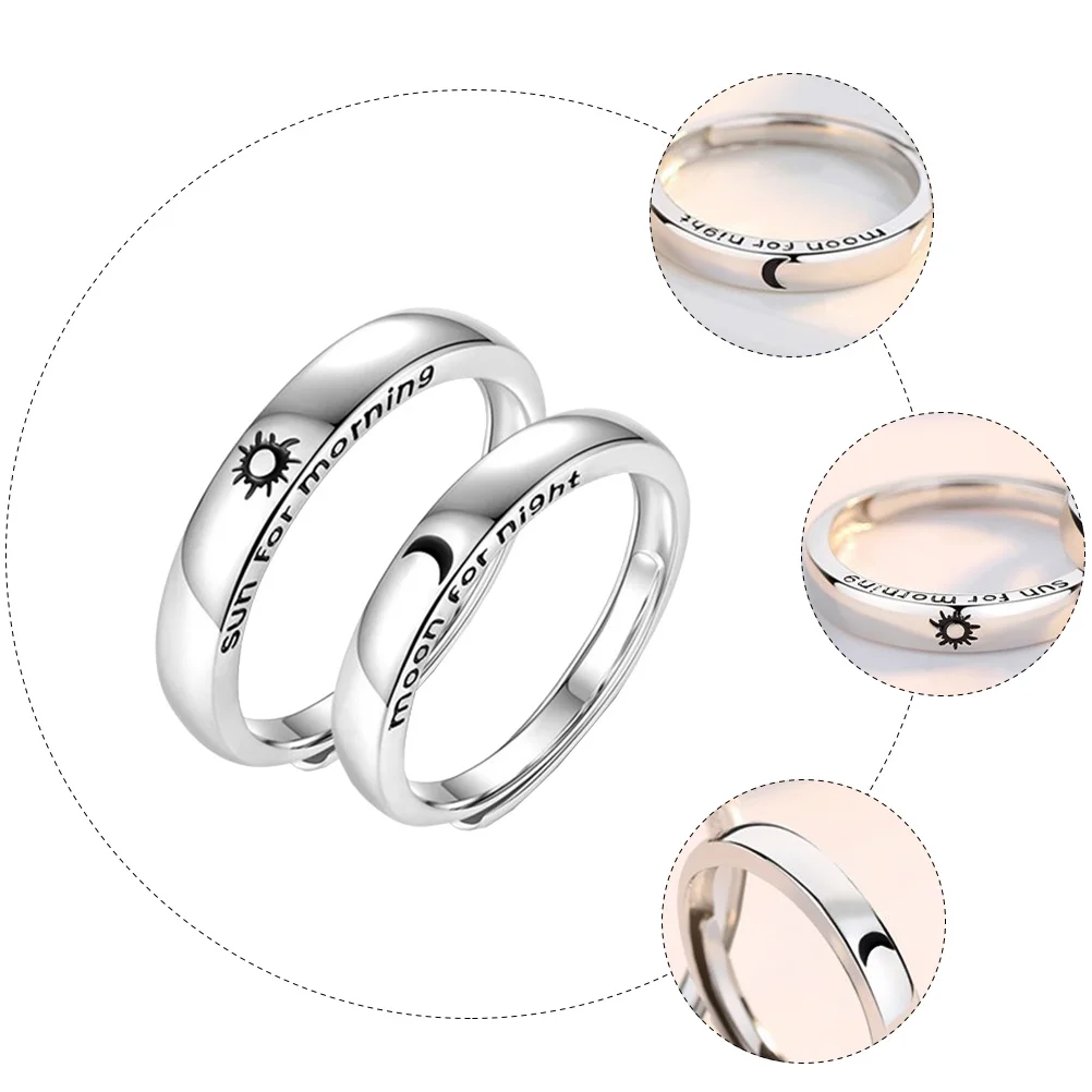 

Bohemian Couple Rings Adjustable Open Sun Moon Finger Jewelry for Wedding and Proposal Gifts