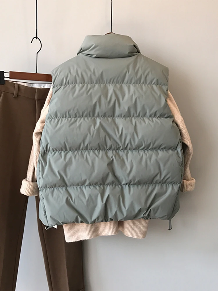 QOERLIN Designer Striped Liner Waistcoat Women Winter Thick Warm Jacket Stand Collar Sleeveless Pocket Zipper Padded Cotton Coat