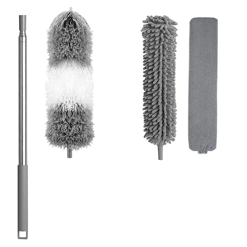 

Telescopic Duster Extra Long Extendable With Washable Microfibre Brushes Heads Bendable Duster Broom For Removing Dust