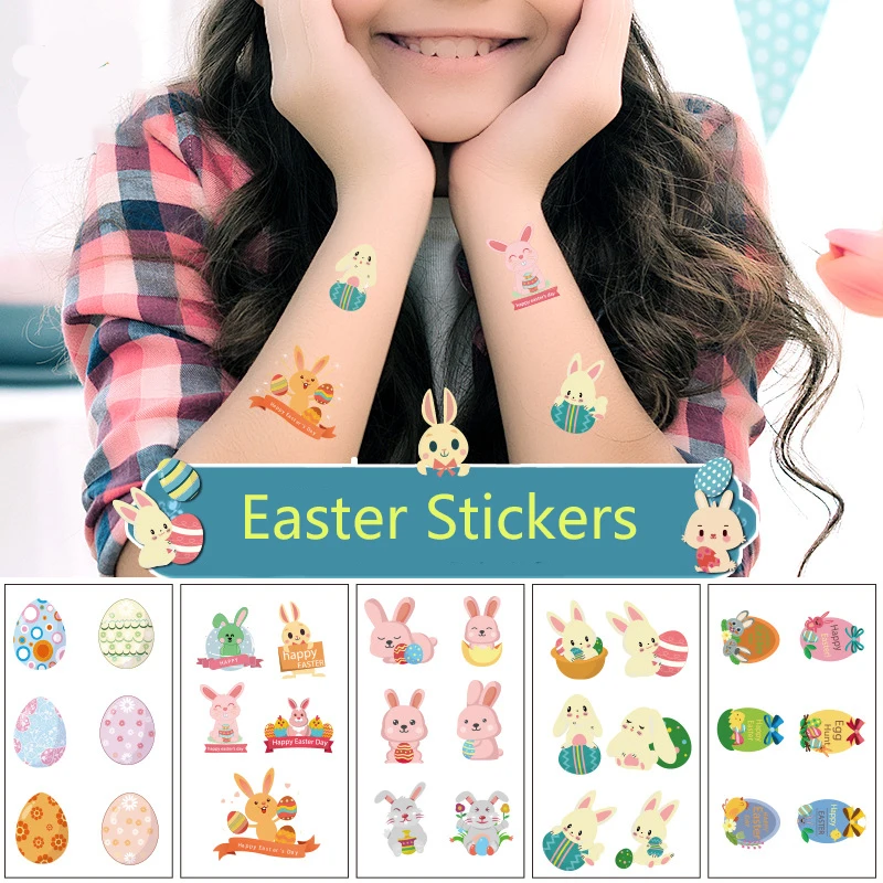 

3pcs/Set Cartoon Easter Day Temporary Tattoo Sticker for Kids Face Body Cute Rabbit Colorful Children's Sticker Water Transfer
