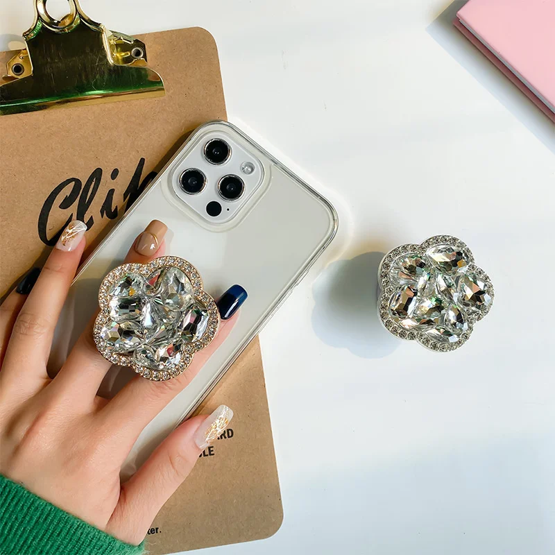 

INS Luxury Rhinestone Flowers Phone Holder Griptok Support for IPhone Samsung Xiaomi Grip Tok Folding Handband Finger Stand