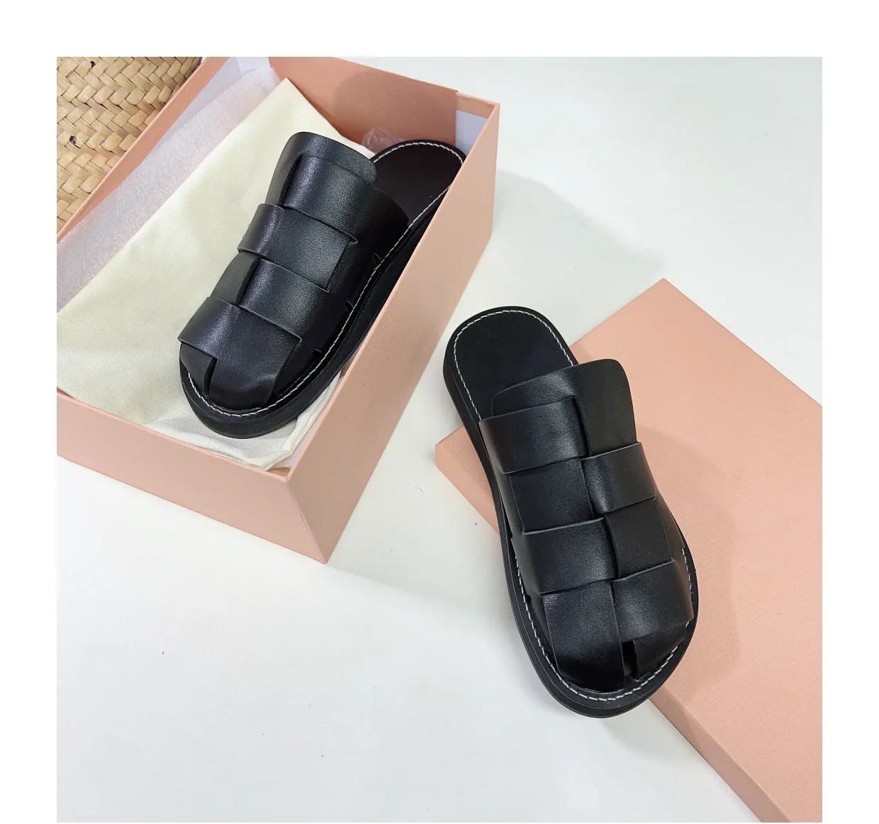 

Summer New Baotou Half Slippers Women's Shoes Genuine Leather Flat Bottom Casual Single Shoes Fashion Outwear Roman Sandals