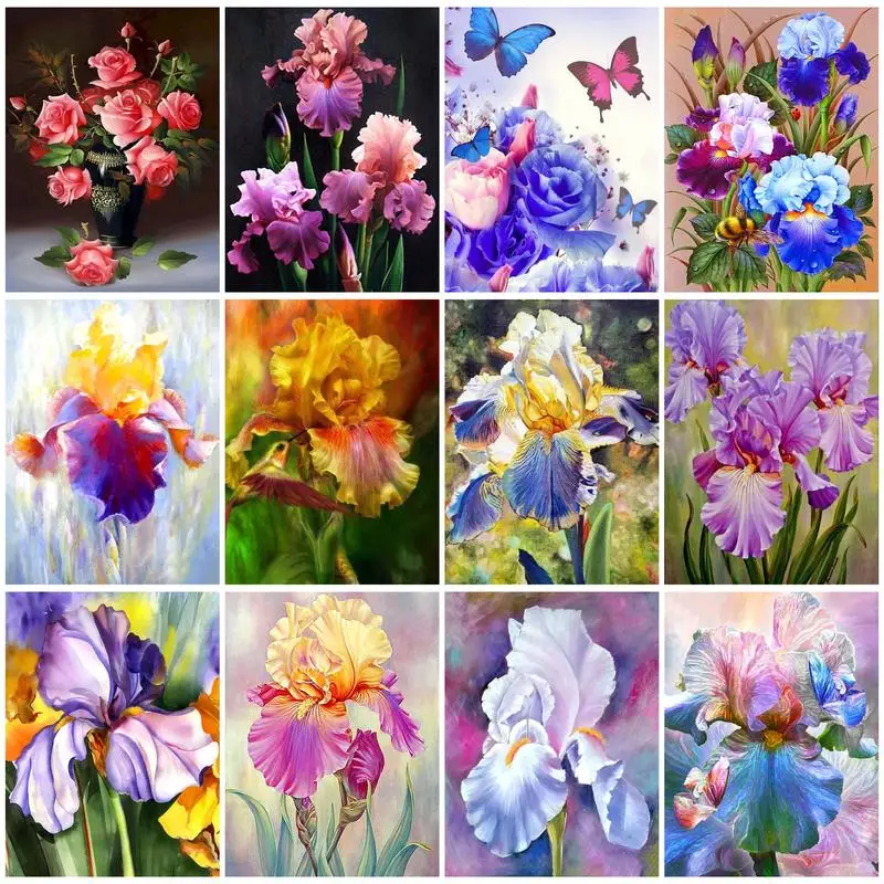 

Chenistory 5D DIY Diamond Painting Kits Flower Cross Diamond Embroidery Painting Full Round Diamond Mosaic Home Decor Art Gift