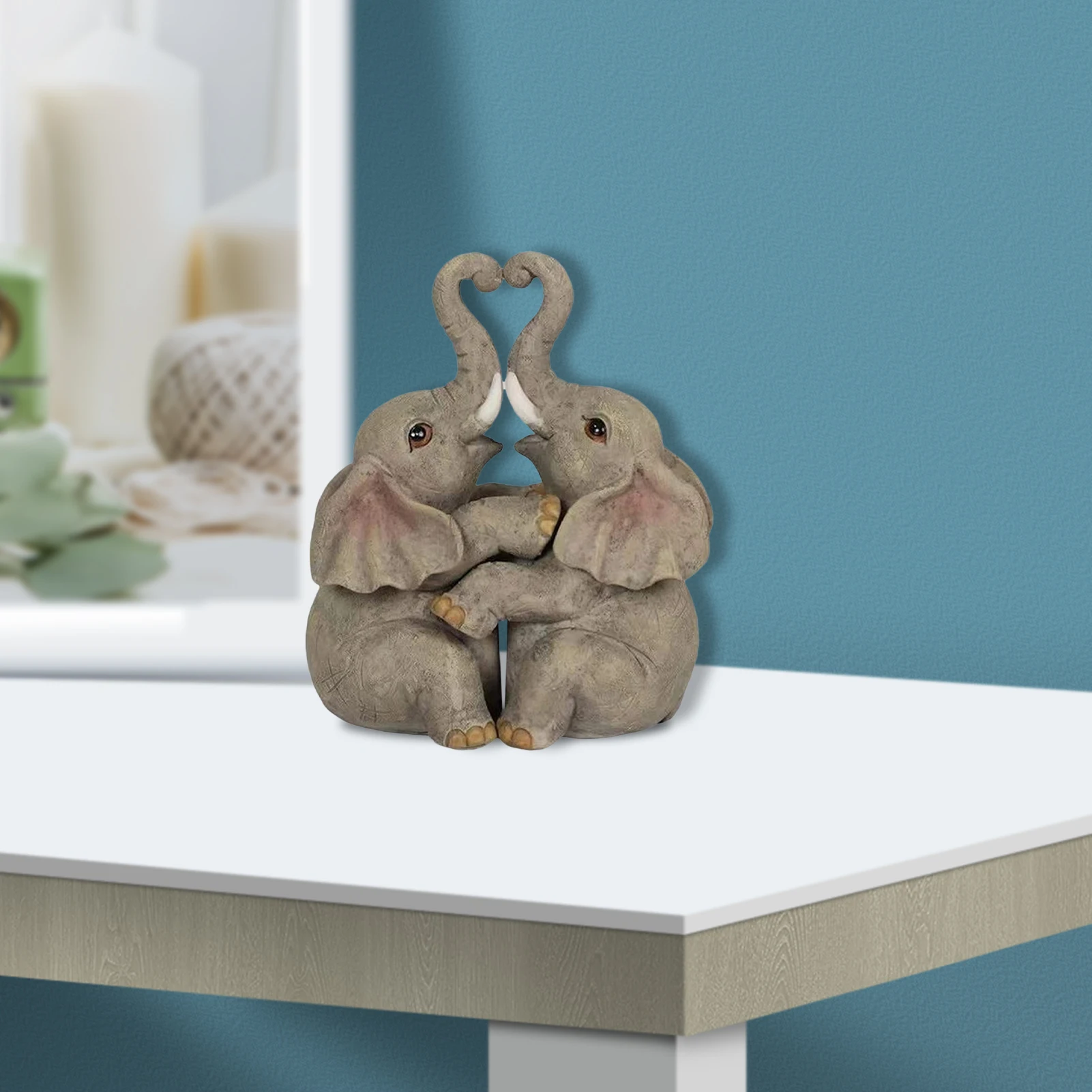 

Couples Decor Cute Elephant Hugging Statue Decorative Animal Couple Figurines Resin Elephant Loving Sculptures With Entwined