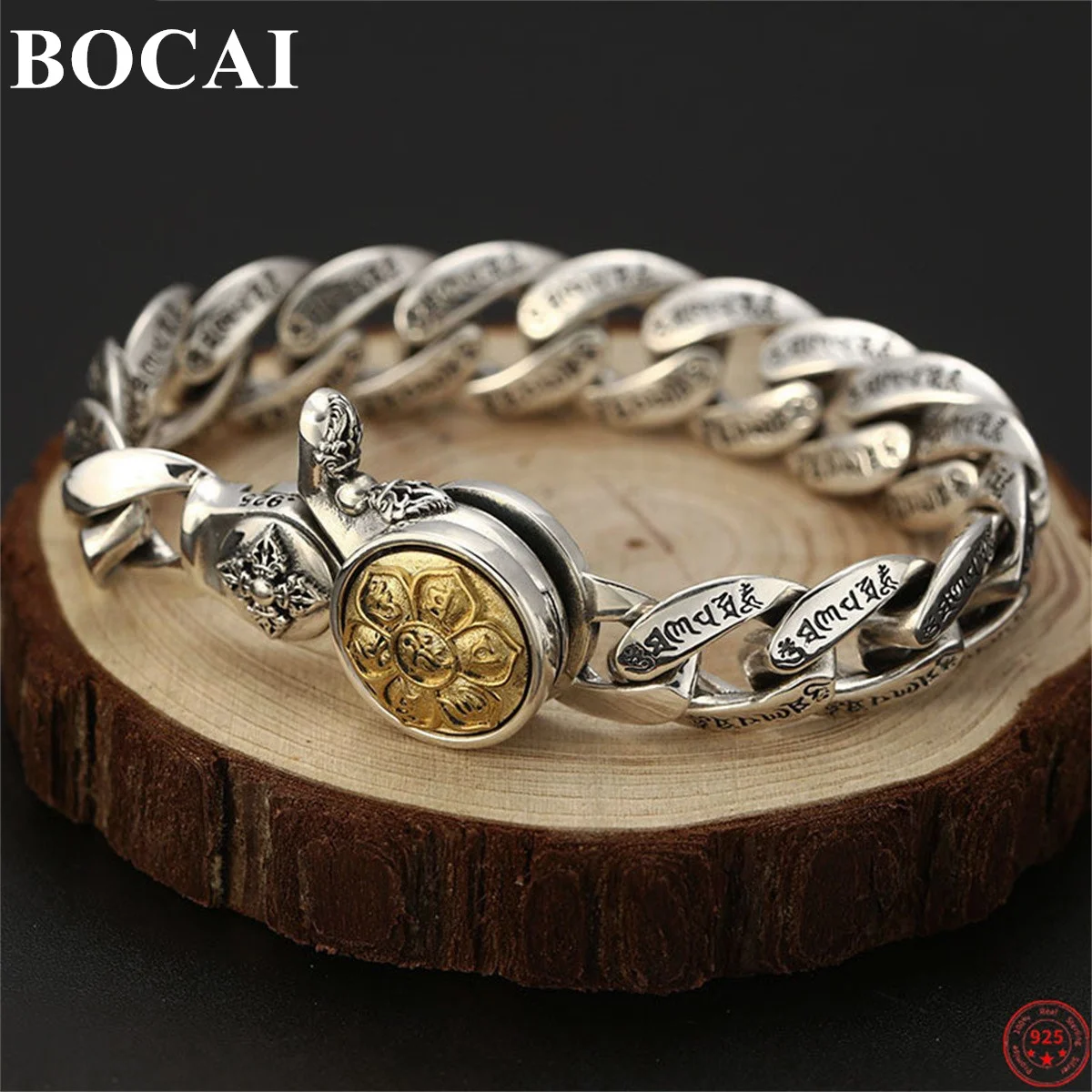 

BOCAI S925 Sterling Silver Bracelets for Men 2023 New Fashion Rotatable Six Syllable Mantra Vajra Pestle Argentum Amulet Jewelry
