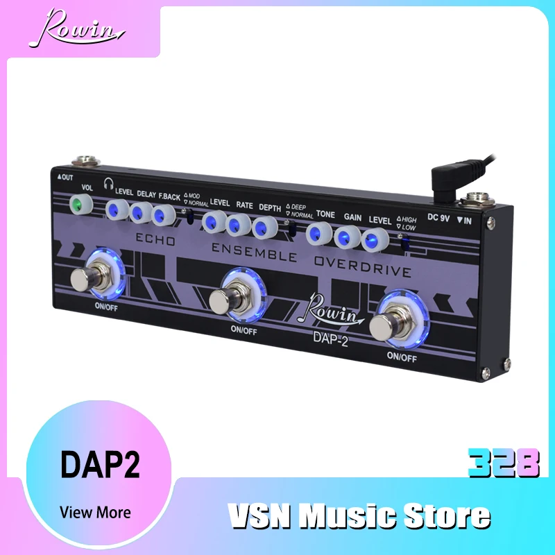 

Гитарный синтезатор Rowin DAP-2, цифровая педаль для электрогитары с несколькими эффектами, 3 в 1
