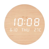 Round LED Wall Clock Temperature Date Display Digital Clock Imitation Cotton Linen Color Alarm Clock Living Room Bedroom Decor