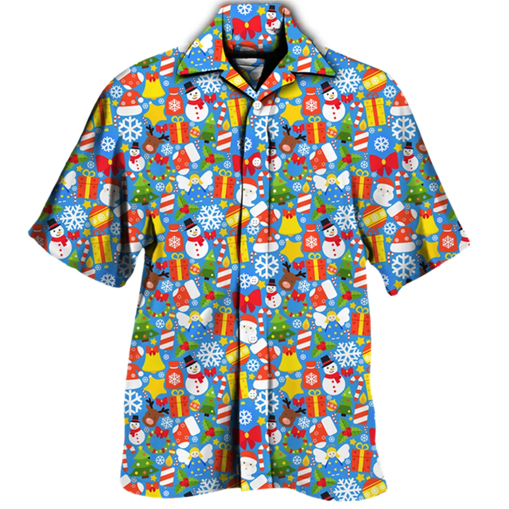

Autumn Men's Christmas Shirt Cuba Collar Holiday Shirt Short Sleeve Holiday Shirt New Shirt Santa 3d Printed Party Shirt 2022