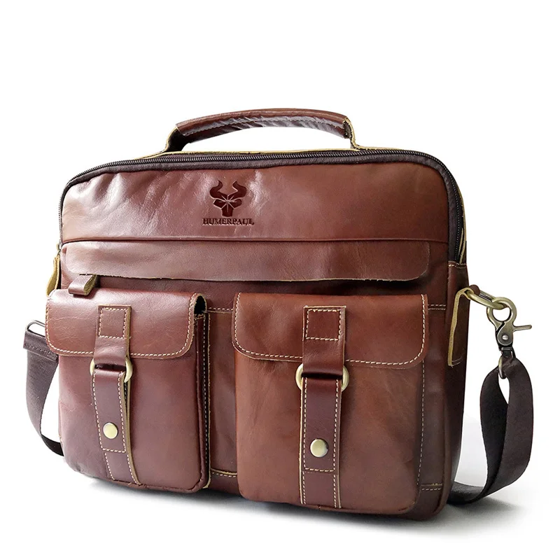 Mens Large Genuine Leather Handbag For Male Business Laptop Male Travel Briefcase Fashion Real Cowhide Computer Shoulder Bag