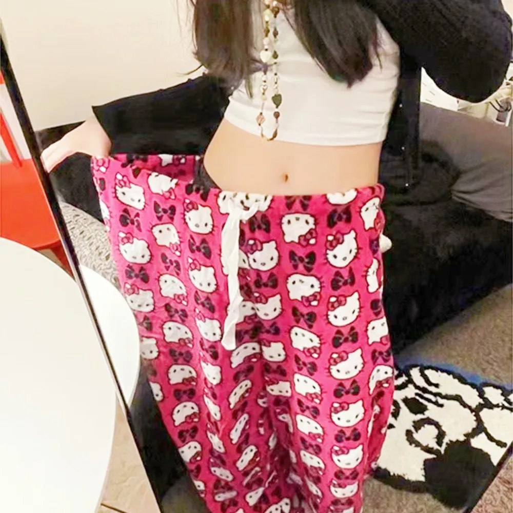 

Свободные широкие брюки Sanrio с рисунком Hello Kitty, повседневные женские модные и красивые повседневные брюки Y2K