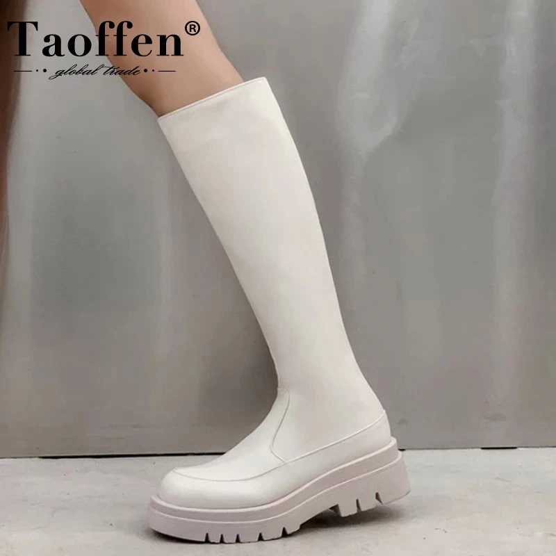 

Женские сапоги до колена Taoffen, теплые зимние сапоги размеров 33-43, на платформе, с застежкой-молнией, на высоком каблуке