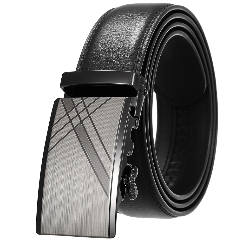 Mens Business Luxury Leather Belt Automatic Genuine Leather Belts Leisure Fashion Ratchet Belts for Men Pants Belt
