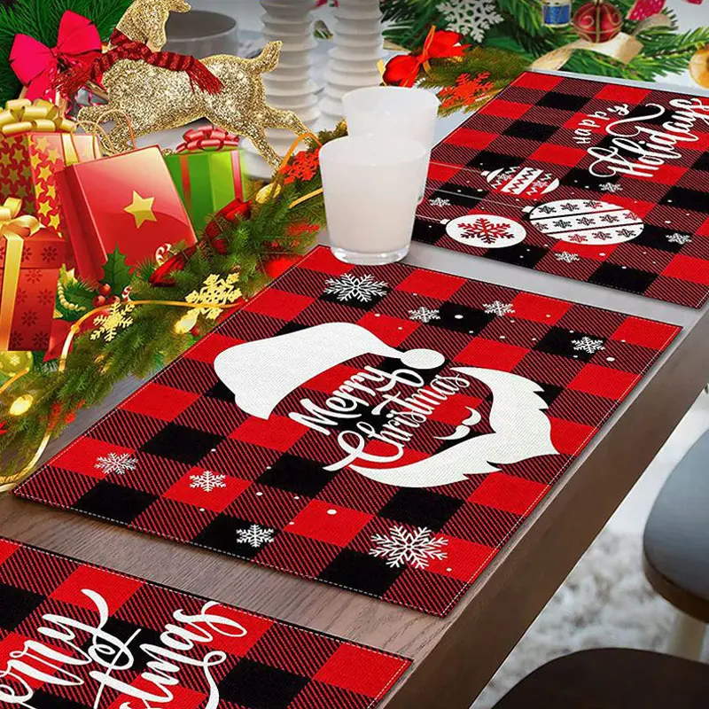 

Tovaglietta natalizia s tovaglietta scozzese nera rossa tovaglietta impermeabile reversibile resistente al calore babbo natale p