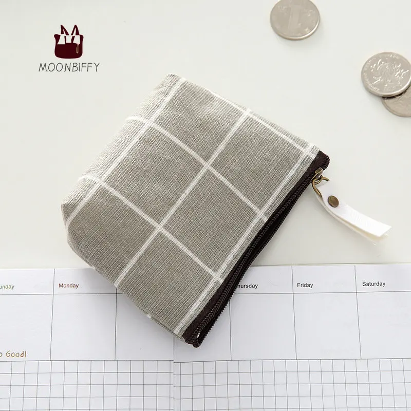 

New Women Kids Canvas Coin Purse Floral Plaid Zipper Pouch Small Wallet Children Female Key Card Holder Mini Money Bag