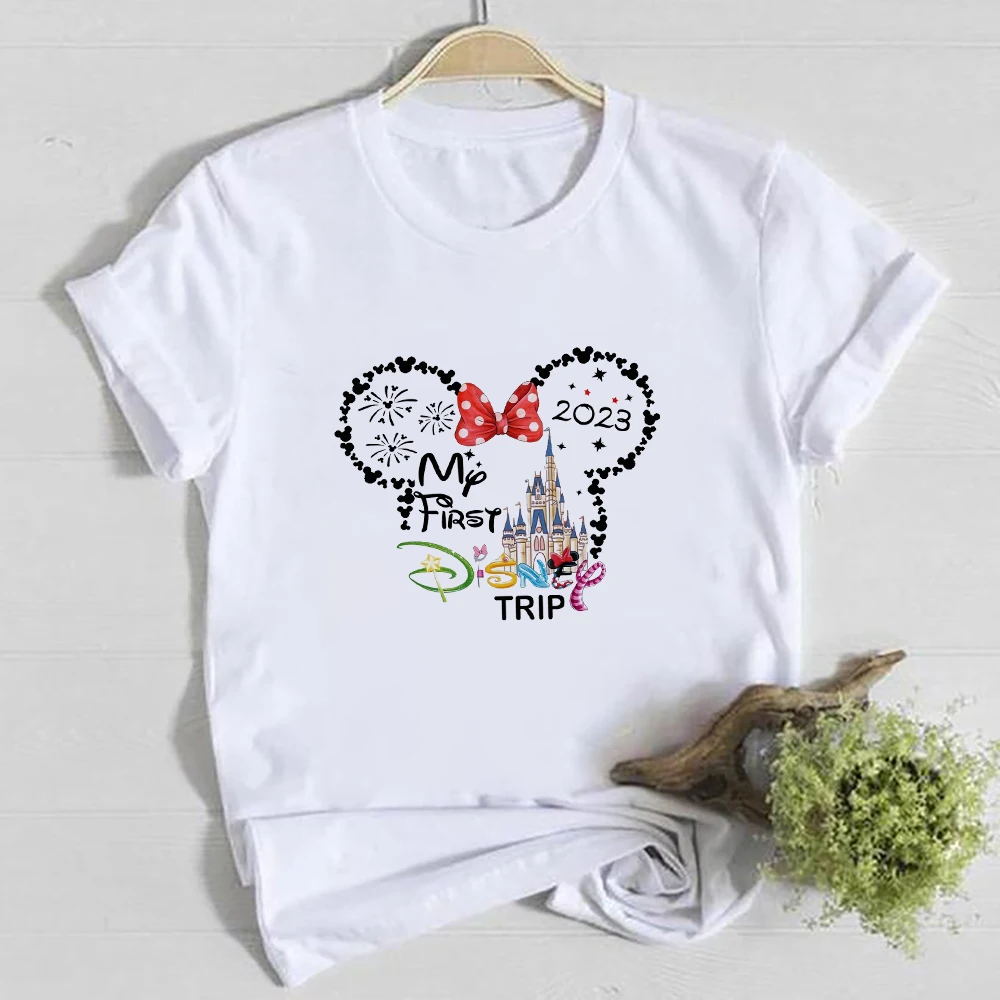 2023 My First Disney Trip T-shirts Women Beautiful Minnie Print Creative Cute Girl Clothes Y2k Fashion Disneyland Female Shirt