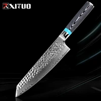 xituo 8 inch chef knife high quality damascus vg10 blade professional japanese kitchen knife cleaver kiritsuke with knife cover