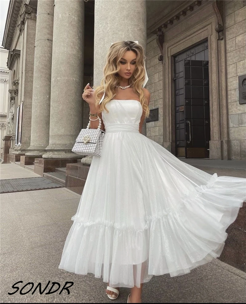 

Chiffon Party Bridesmaid Dresses White Elegant Ruffle Women Midi Dress