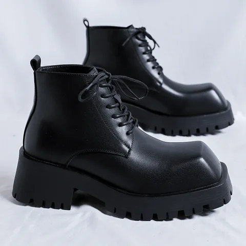 Британская винтажная мужская кожаная обувь, квадратный носок, шнуровка, Женская осенне-зимняя обувь для инструментов, мотоциклетные ботинки, деловая мужская обувь