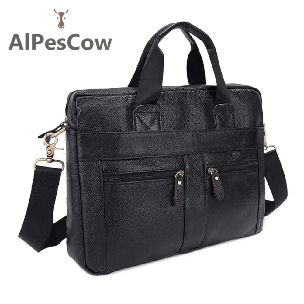 Business 100% Alps Cowhide Laptop Bag Design Genuine Leather Tote Briefcase For Men Casual Vintage Male Luxury Designer Handbags