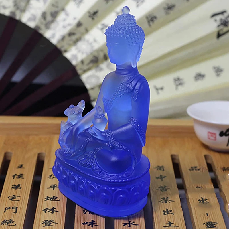 

2X Tibetan Medicine Buddha Statue,Translucent Resin Buddha Sculpture Meditation Decor Spiritual Decor Collectible -Blue