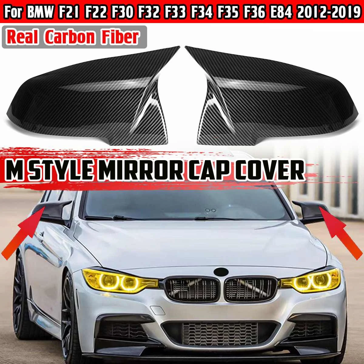 

Pair ABS Car Rearview Mirror Cover Cap For BMW F21 F22 F30 F32 F33 F34 F35 F36 E84 2012-2019