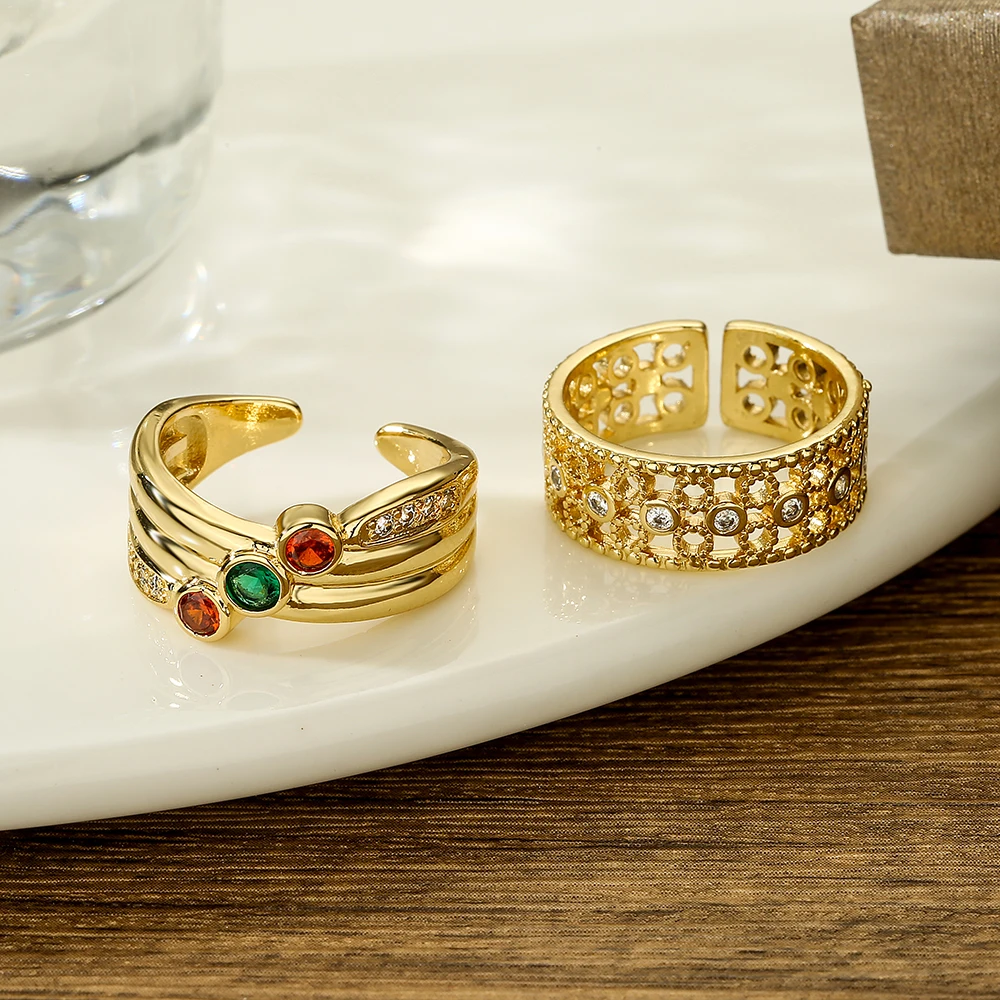 Женские открытые кольца 9 стилей с фианитом минималистичный дизайн регулируемое