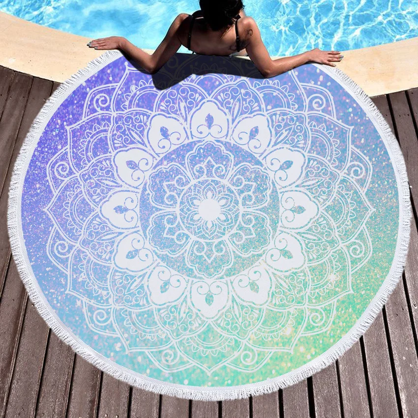 

Geometric Summer Round Beach Towel Microfiber Bath Towels Mat Bikini Cover Up with Tassels Soft Good Absorbent for Travel