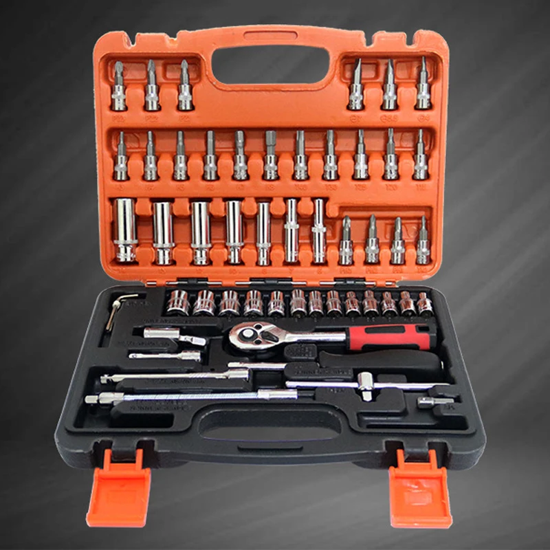 53-piece Socket Set Toolbox Auto Repair Ratchet Wrench Combination Set 1/4 Small Fly Hexagon Plum Blossom Screw Combination Set