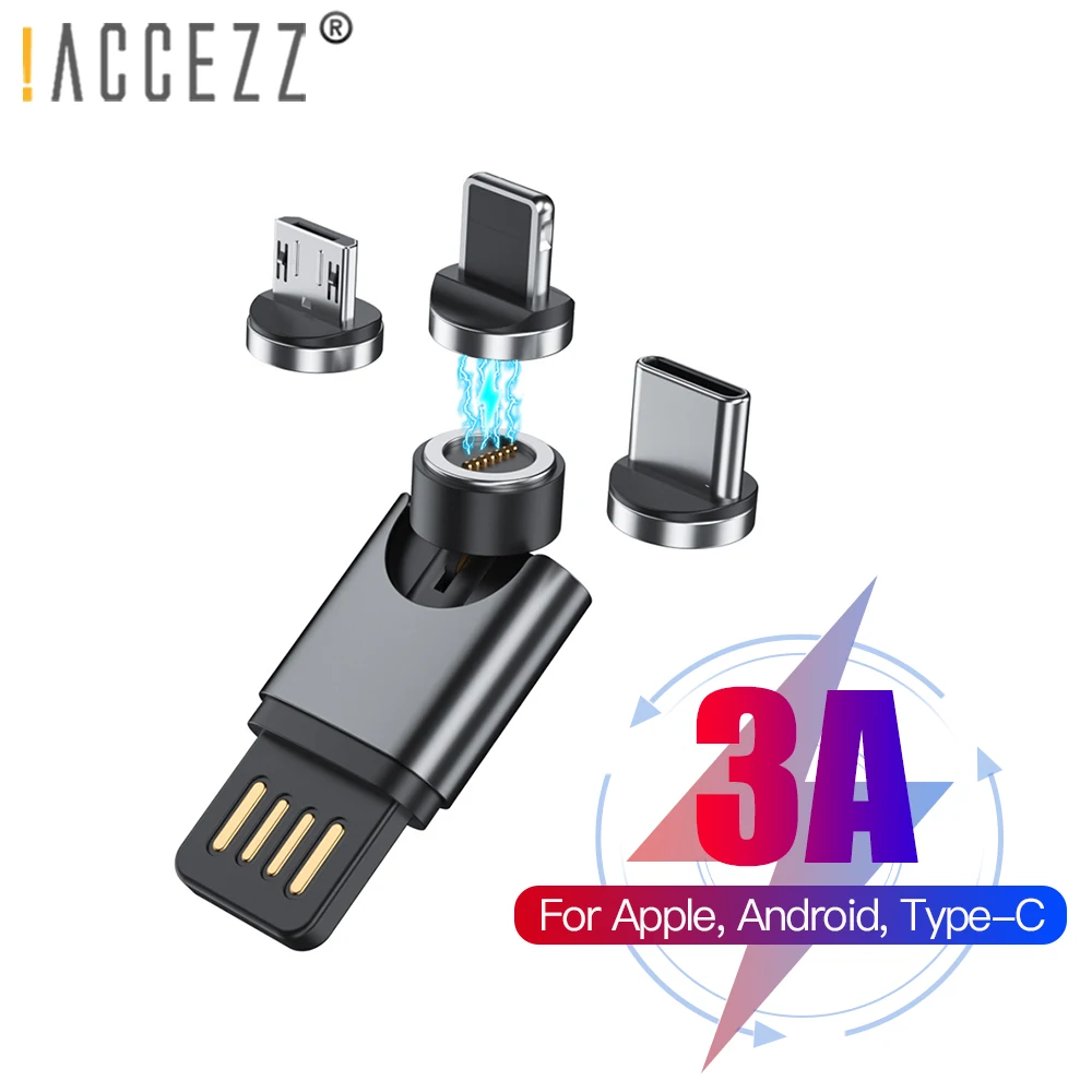 

!ACCEZZ 3A 2.4A Magnetic Charging Cable USB Adapter With 3 Magnetic Plug For Iphone Xiaomi Android Micro Usb Type-c Mobile Phone