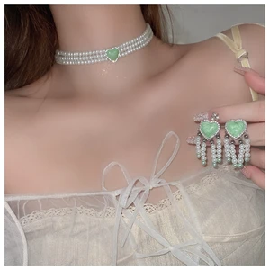 Multi-Layer White Imitation Pearl Necklace Earring for Women Ladies Clavicle Chain Girl Charm Party Wedding Banquet Jewelry Sets