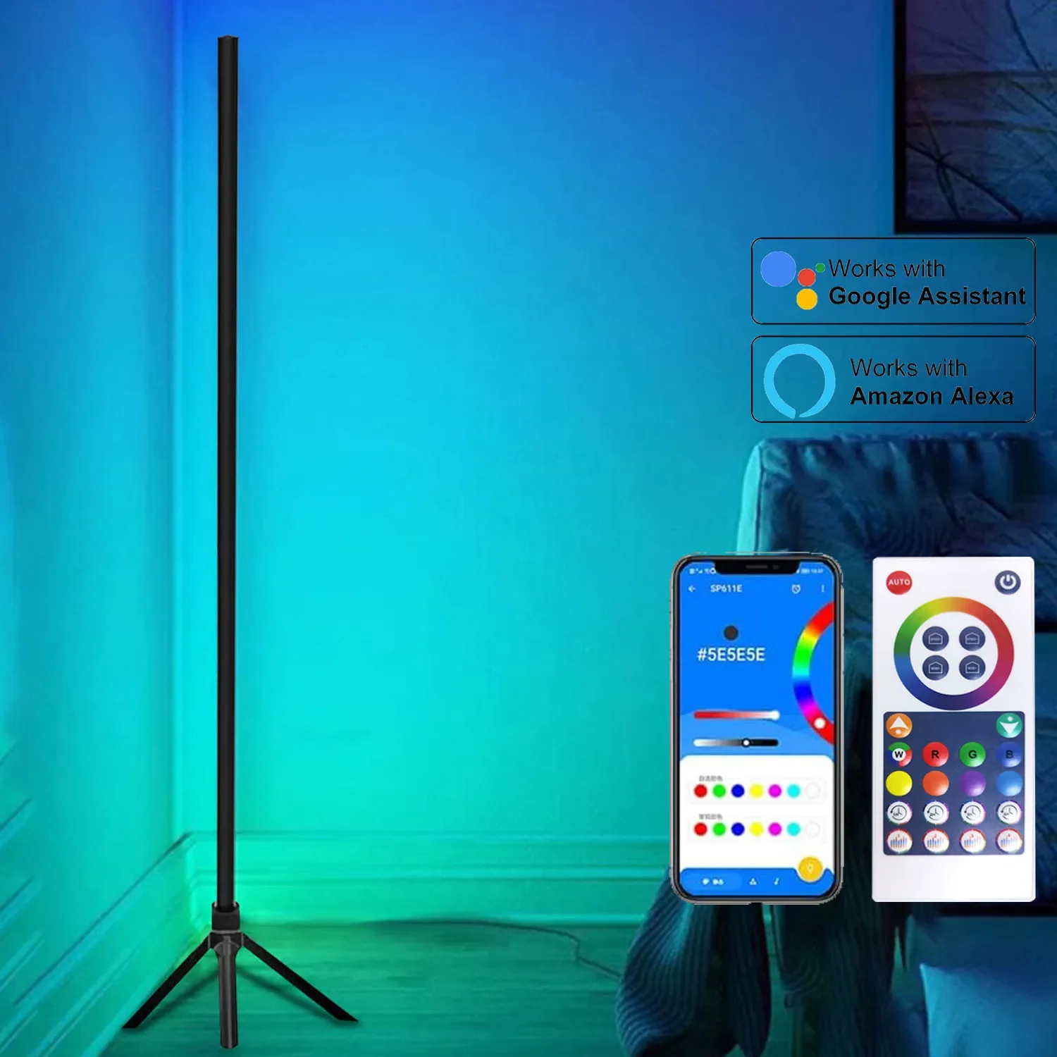 

Новая современная угловая Напольная Лампа с треногой, умная регулируемая светодиодная подсветка RGB с Wi-Fi и Bluetooth для гостиной и спальни, Xm